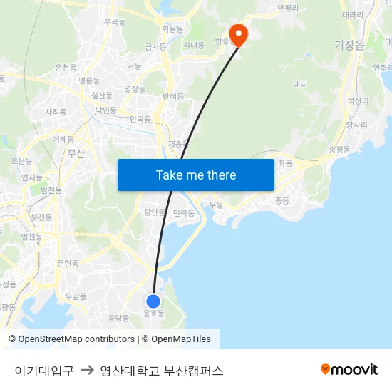 이기대입구 to 영산대학교 부산캠퍼스 map