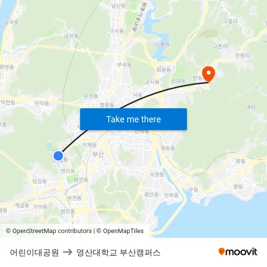 어린이대공원 to 영산대학교 부산캠퍼스 map