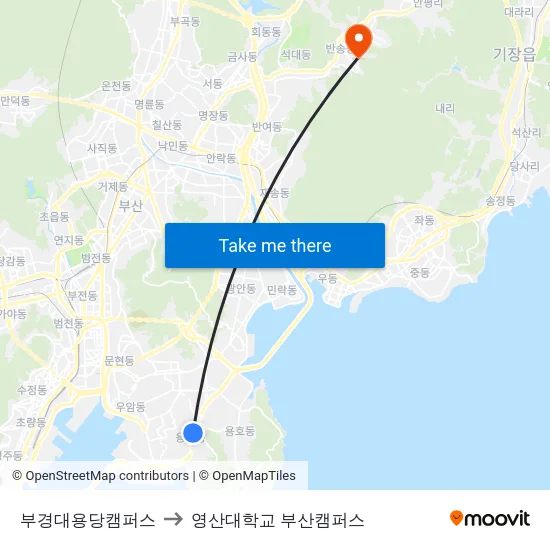 부경대용당캠퍼스 to 영산대학교 부산캠퍼스 map