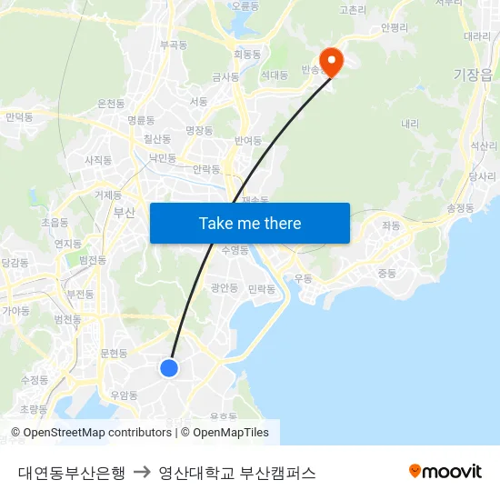 대연동부산은행 to 영산대학교 부산캠퍼스 map