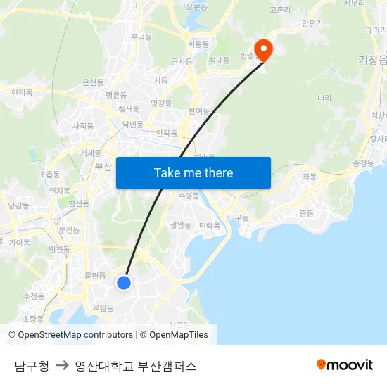 남구청 to 영산대학교 부산캠퍼스 map