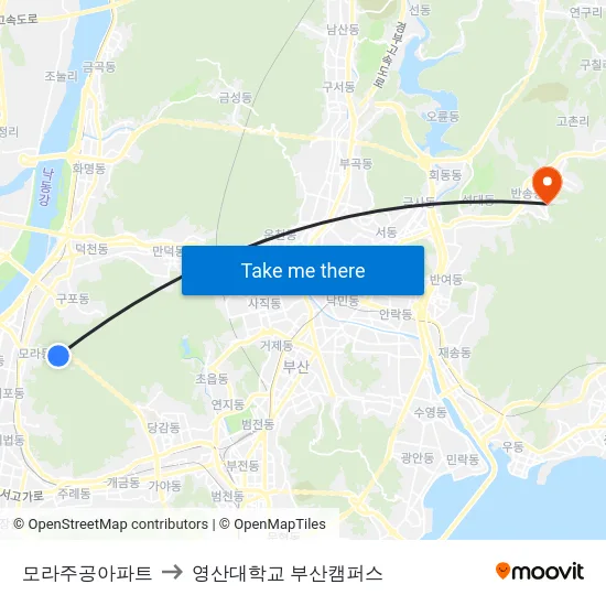 모라주공아파트 to 영산대학교 부산캠퍼스 map