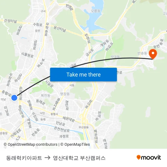동래럭키아파트 to 영산대학교 부산캠퍼스 map