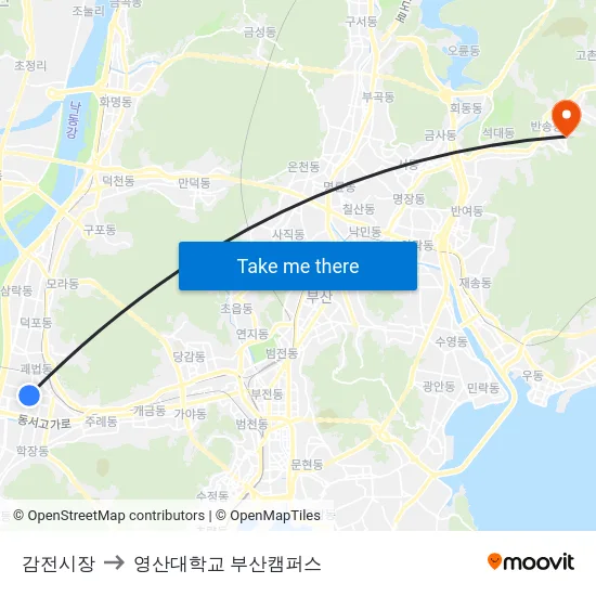 감전시장 to 영산대학교 부산캠퍼스 map