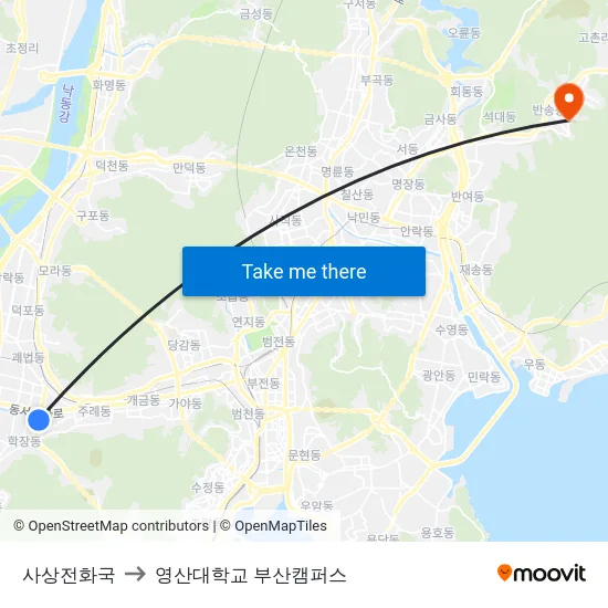 사상전화국 to 영산대학교 부산캠퍼스 map