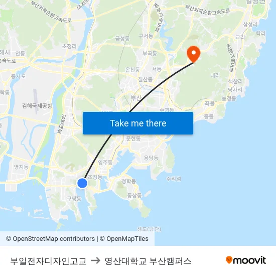 부일전자디자인고교 to 영산대학교 부산캠퍼스 map