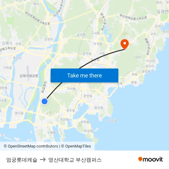 엄궁롯데캐슬 to 영산대학교 부산캠퍼스 map