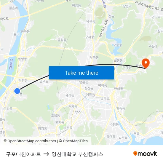 구포대진아파트 to 영산대학교 부산캠퍼스 map