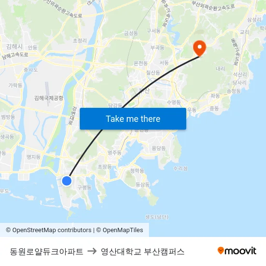 동원로얄듀크아파트 to 영산대학교 부산캠퍼스 map