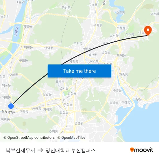 북부산세무서 to 영산대학교 부산캠퍼스 map