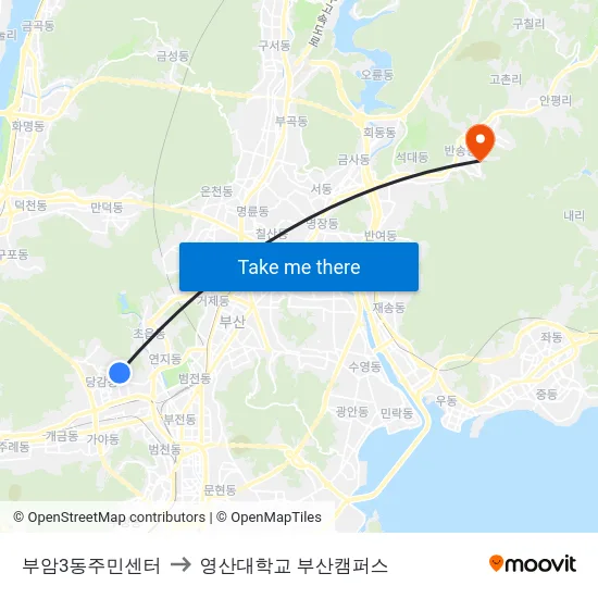 부암3동주민센터 to 영산대학교 부산캠퍼스 map