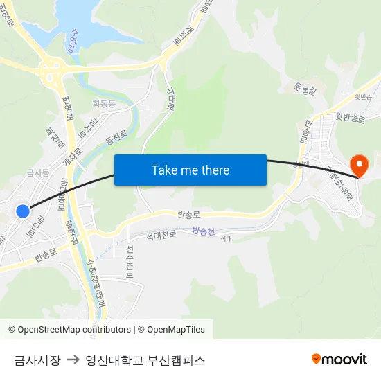 금사시장 to 영산대학교 부산캠퍼스 map