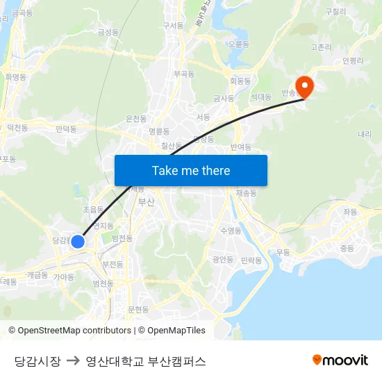 당감시장 to 영산대학교 부산캠퍼스 map