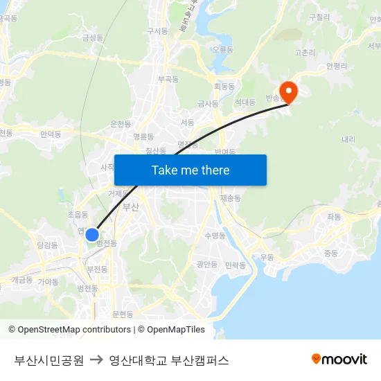 부산시민공원 to 영산대학교 부산캠퍼스 map