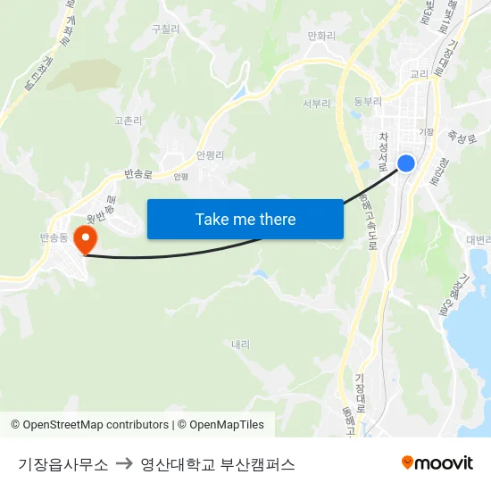 기장읍사무소 to 영산대학교 부산캠퍼스 map