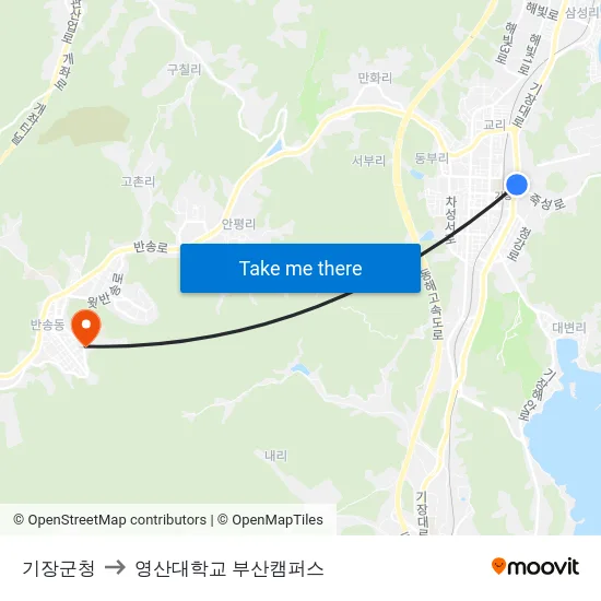 기장군청 to 영산대학교 부산캠퍼스 map