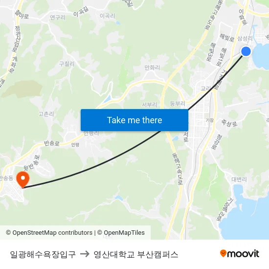 일광해수욕장입구 to 영산대학교 부산캠퍼스 map