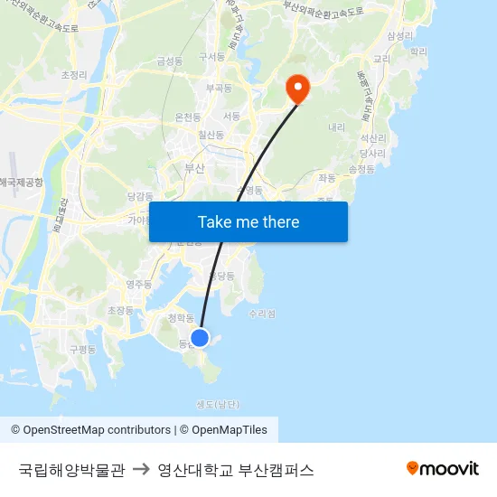국립해양박물관 to 영산대학교 부산캠퍼스 map