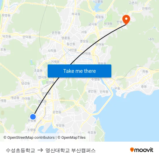 수성초등학교 to 영산대학교 부산캠퍼스 map