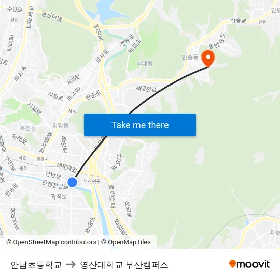 안남초등학교 to 영산대학교 부산캠퍼스 map