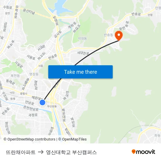뜨란채아파트 to 영산대학교 부산캠퍼스 map