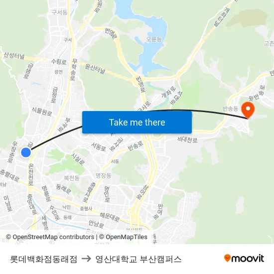 롯데백화점동래점 to 영산대학교 부산캠퍼스 map