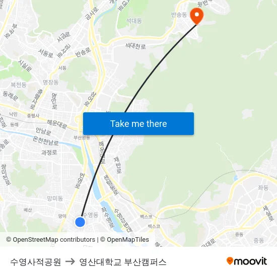 수영사적공원 to 영산대학교 부산캠퍼스 map