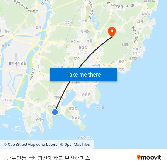 남부민동 to 영산대학교 부산캠퍼스 map