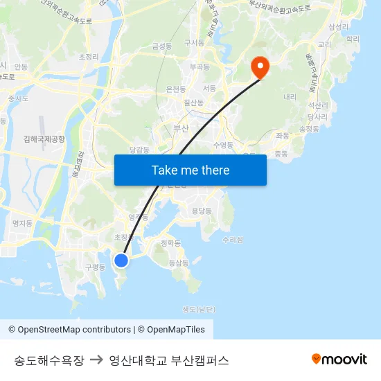 송도해수욕장 to 영산대학교 부산캠퍼스 map