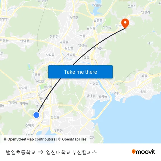 범일초등학교 to 영산대학교 부산캠퍼스 map