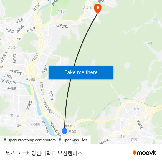 벡스코 to 영산대학교 부산캠퍼스 map
