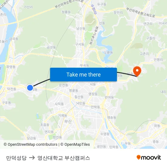 만덕성당 to 영산대학교 부산캠퍼스 map