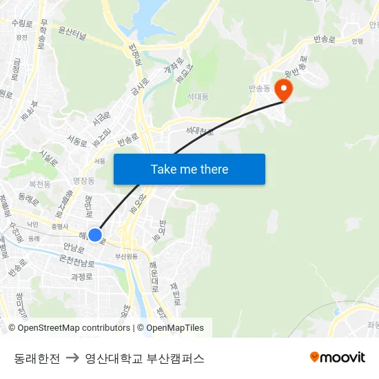 동래한전 to 영산대학교 부산캠퍼스 map