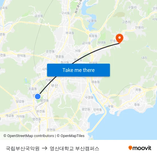 국립부산국악원 to 영산대학교 부산캠퍼스 map