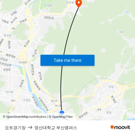 요트경기장 to 영산대학교 부산캠퍼스 map