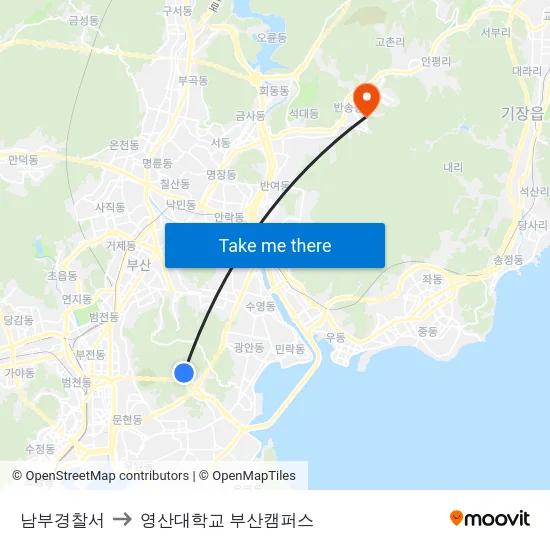 남부경찰서 to 영산대학교 부산캠퍼스 map