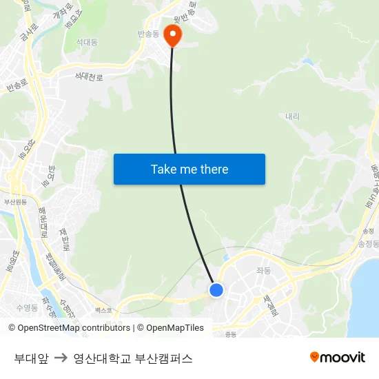 부대앞 to 영산대학교 부산캠퍼스 map
