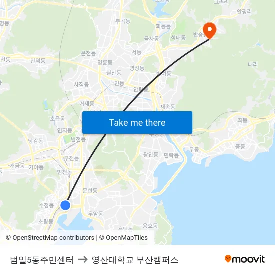범일5동주민센터 to 영산대학교 부산캠퍼스 map