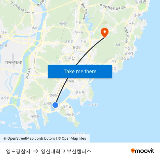 영도경찰서 to 영산대학교 부산캠퍼스 map