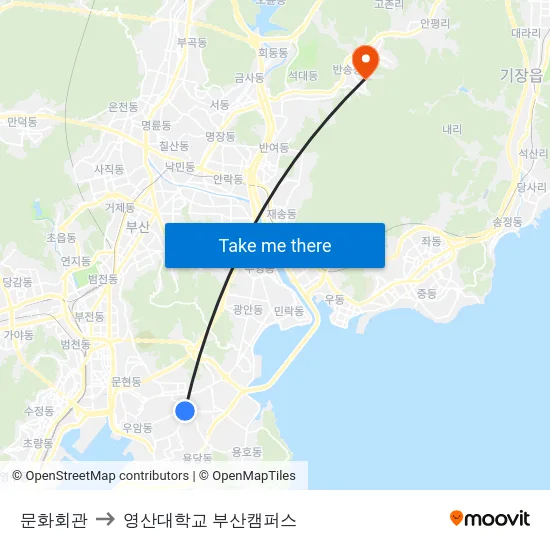 문화회관 to 영산대학교 부산캠퍼스 map