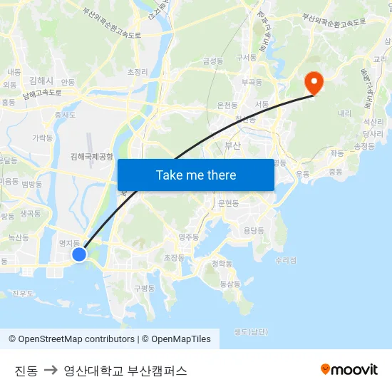 진동 to 영산대학교 부산캠퍼스 map
