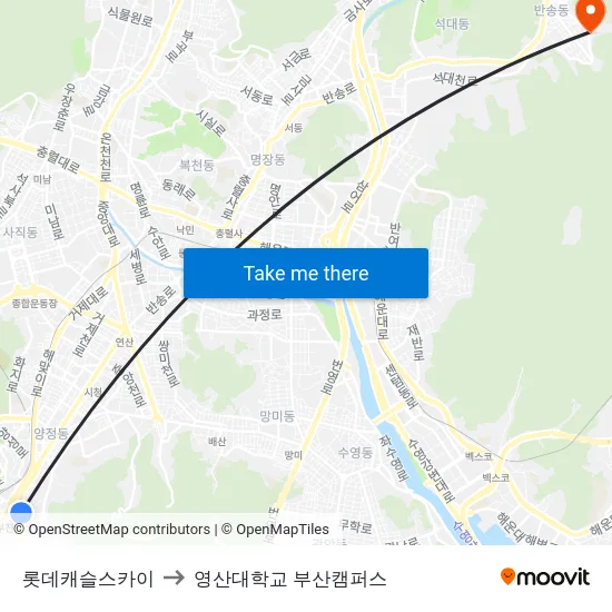 롯데캐슬스카이 to 영산대학교 부산캠퍼스 map