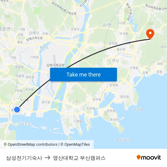 삼성전기기숙사 to 영산대학교 부산캠퍼스 map