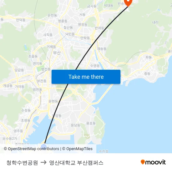 청학수변공원 to 영산대학교 부산캠퍼스 map