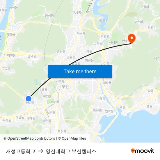 개성고등학교 to 영산대학교 부산캠퍼스 map