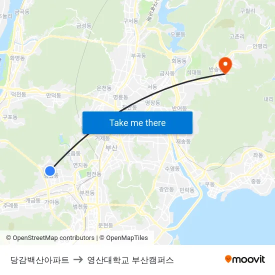 당감백산아파트 to 영산대학교 부산캠퍼스 map