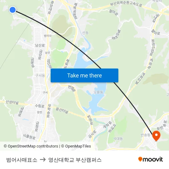 범어사매표소 to 영산대학교 부산캠퍼스 map