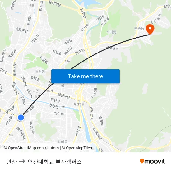 연산 to 영산대학교 부산캠퍼스 map