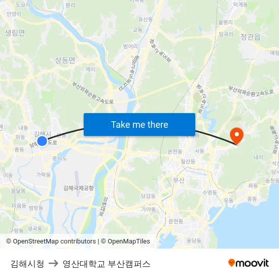 김해시청 to 영산대학교 부산캠퍼스 map