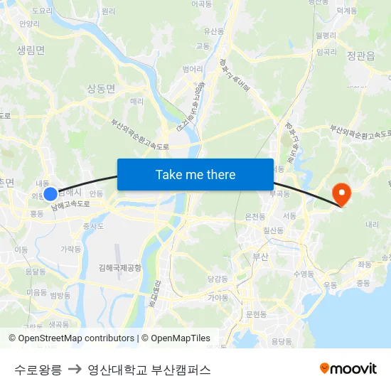 수로왕릉 to 영산대학교 부산캠퍼스 map